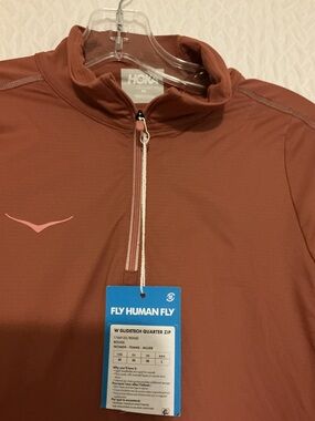 Hoka Women's Quarter-Zip Jacket in Rust with Pink Logo